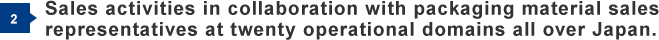 2) Sales activities in collaboration with packaging material sales representatives at twenty operational domains all over Japan